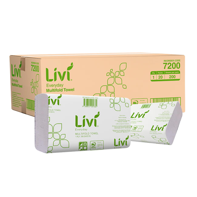 Livi Everyday 1ply Multifold Paper Towel 200 Sheets (Case of 20 Packs)