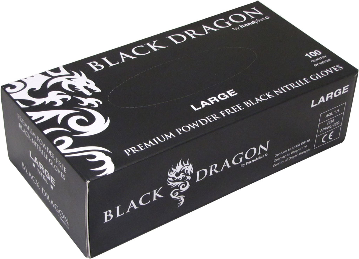 Black Dragon Nitrile Gloves Powder Free Black(Pack of 100) - Standard - XL