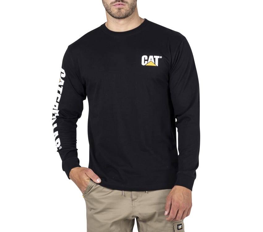 CAT, Trademark Banner Long Sleeve Tee - Black (Size: SM)