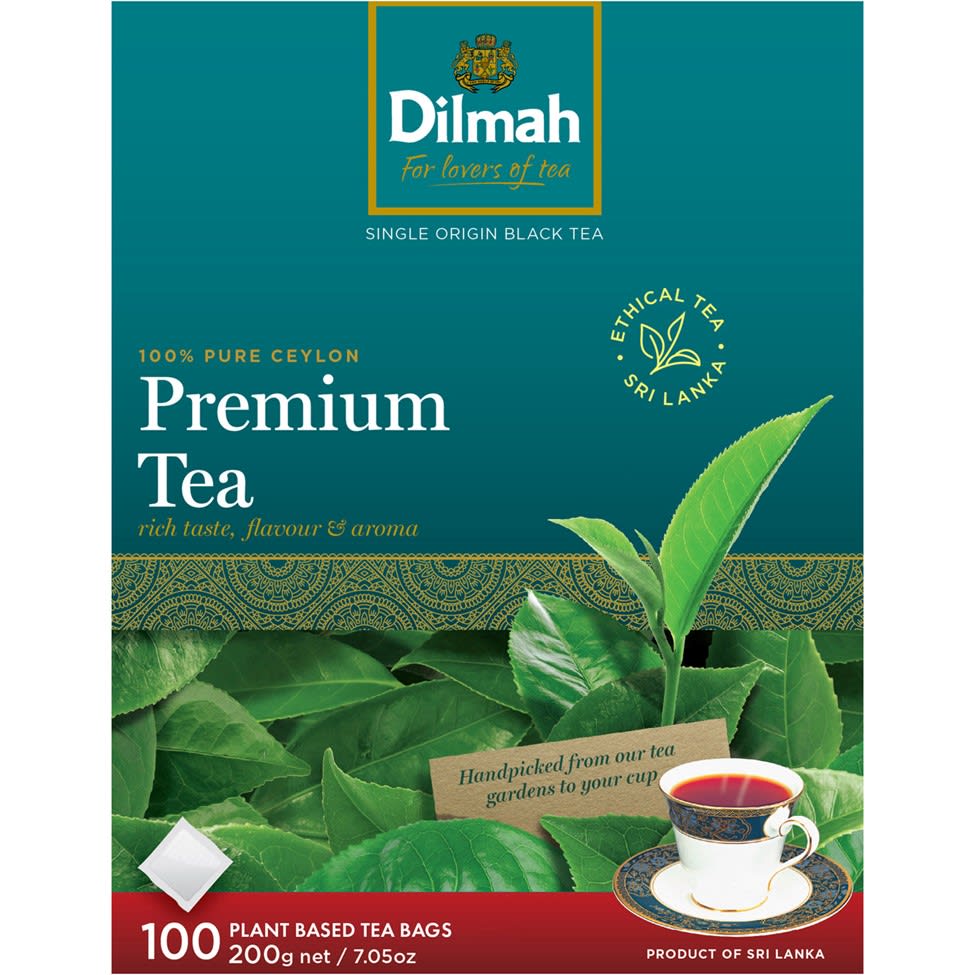Dilmah Premium Pure Ceylon Tagless Tea Bags 100 Tea Bags (Pack)
