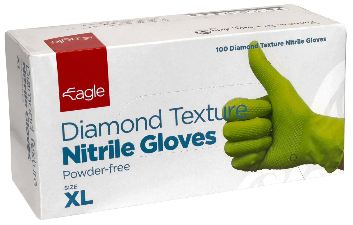 Eagle Diamond Textured Nitrile Gloves, Green Pack of 100 - Standard (Size: L)