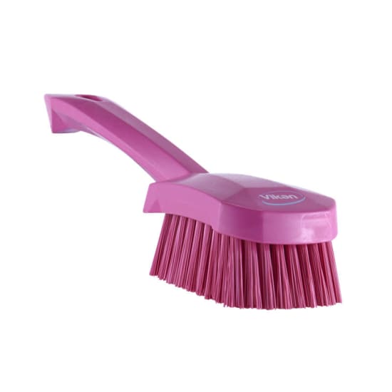 Vikan Short Handled Washing Brush Pink-270mm-Stiff Bristle-Each