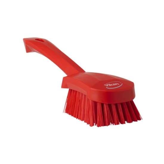 Vikan Short Handled Washing Brush Red-270mm-Stiff Bristle-Each