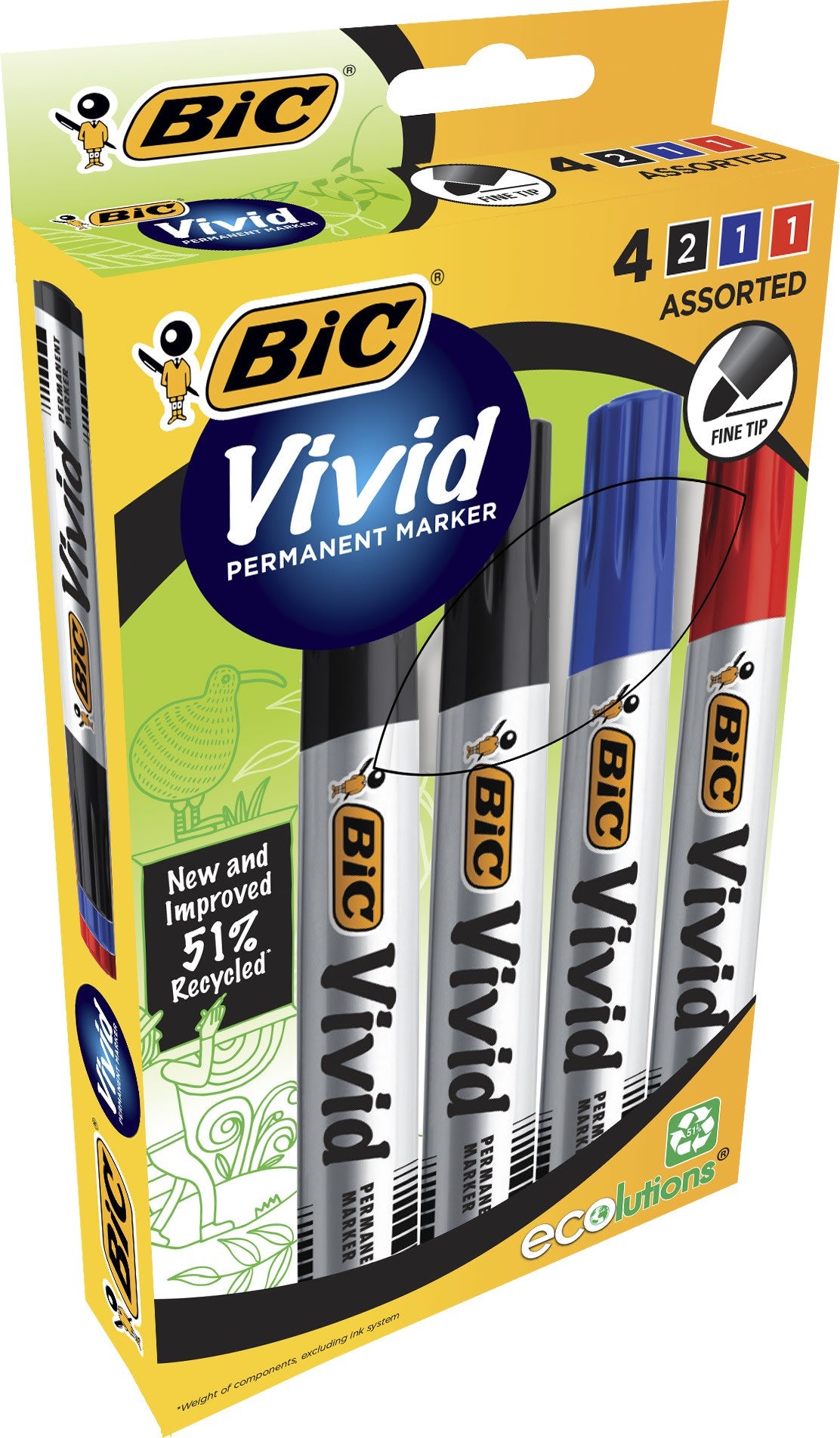 BIC ECO Vivid Permanent Marker Assorted (Box of 4)