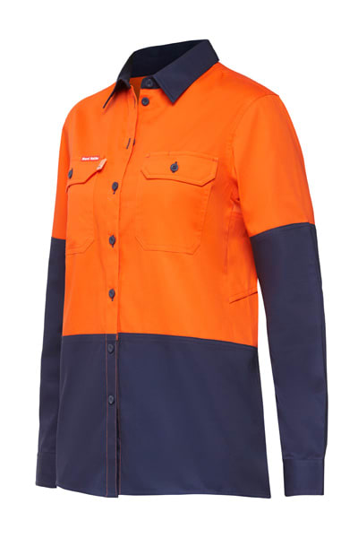 Hard Yakka, Women's Koolgear Vented Shirt, Y08225 - Orange/Navy (Size: 18)