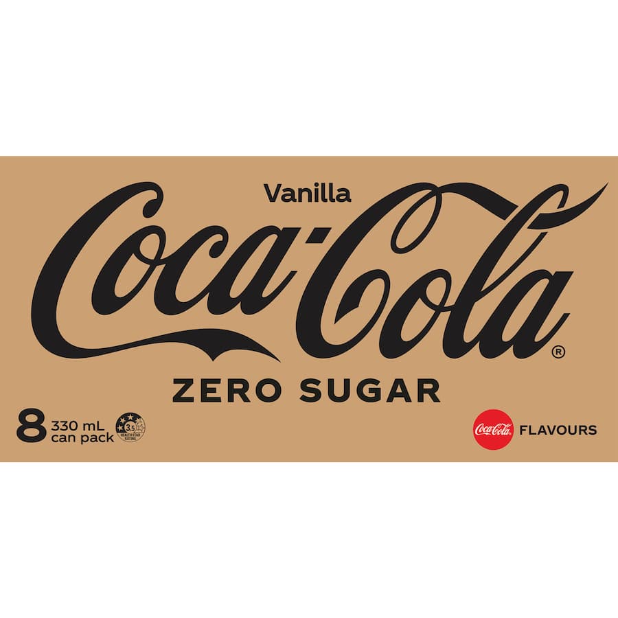 Coca Cola No Sugar Soft Drink Vanilla 330ml cans 8pack