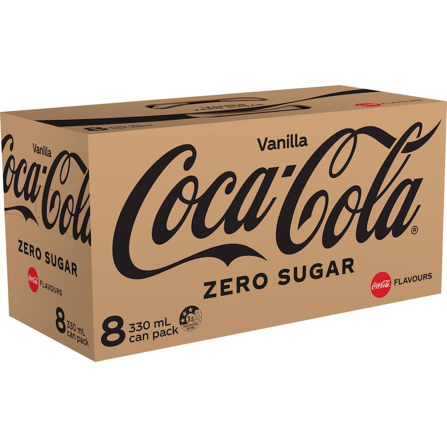 Coca Cola No Sugar Soft Drink Vanilla 330ml cans 8pack