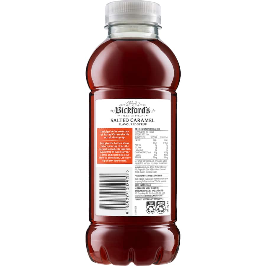 Bickford's Coffee Syrup Salted Caramel 500mL