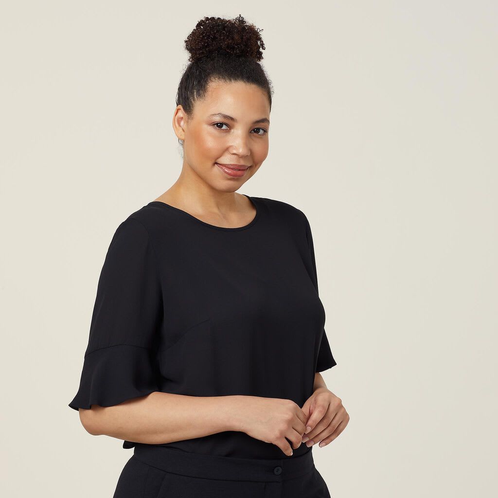 NNT, Georgie Fluted Sleeve Top, CATUK4 - Black (Size: 18)