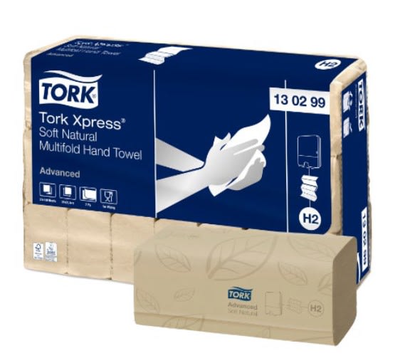 Tork H2 Xpress 2ply Natural Multifold Paper Towel 180 Sheets (Case of 21 Packs)