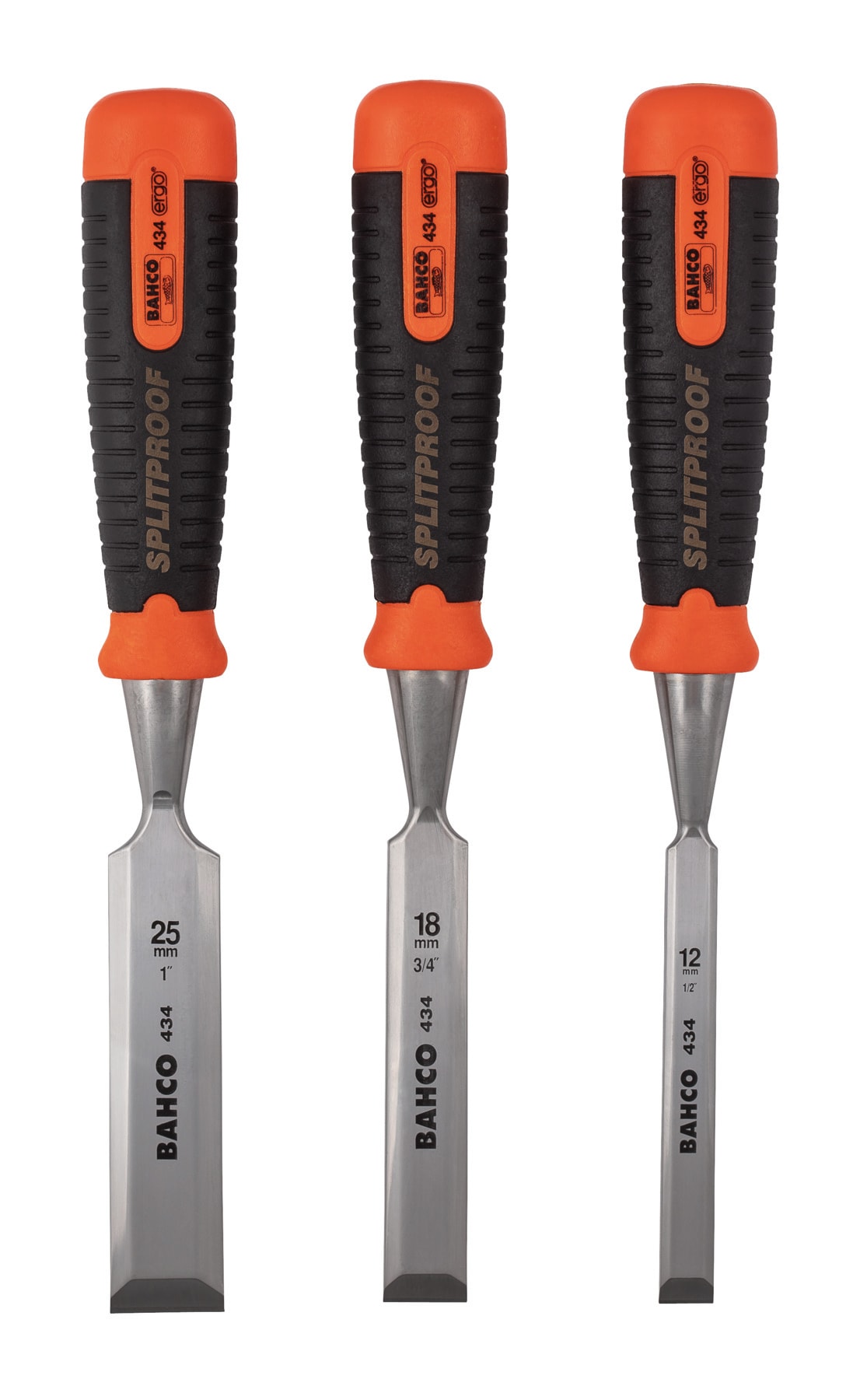 BAHCO ERGO Splitproof Woodworking Chisel Set Cardboard Box 3 Piece