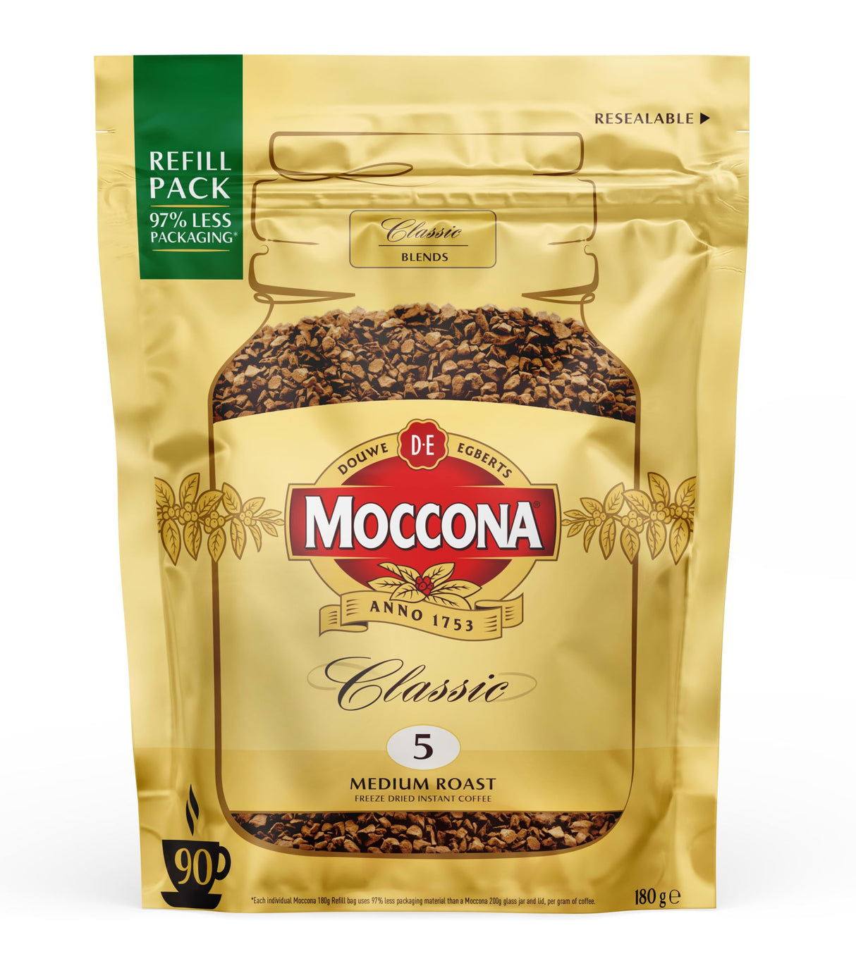Moccona Classic Freeze Dried Coffee Medium Roast 180g (Pack)