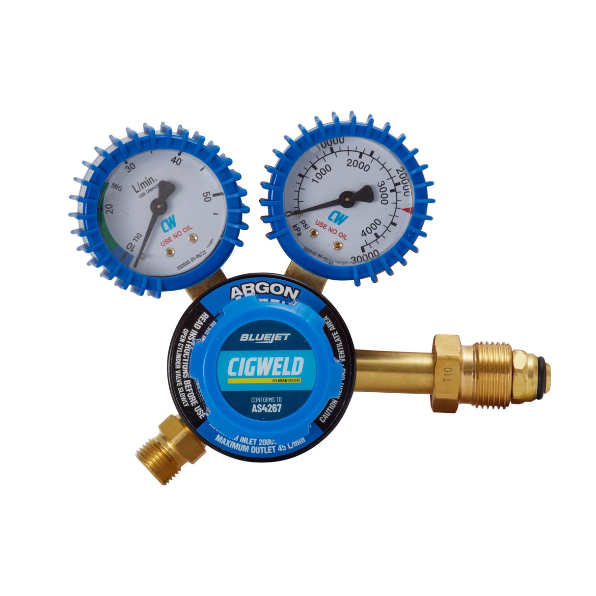 Cigweld BlueJet Argon Side Inlet Regulator 45LPM
