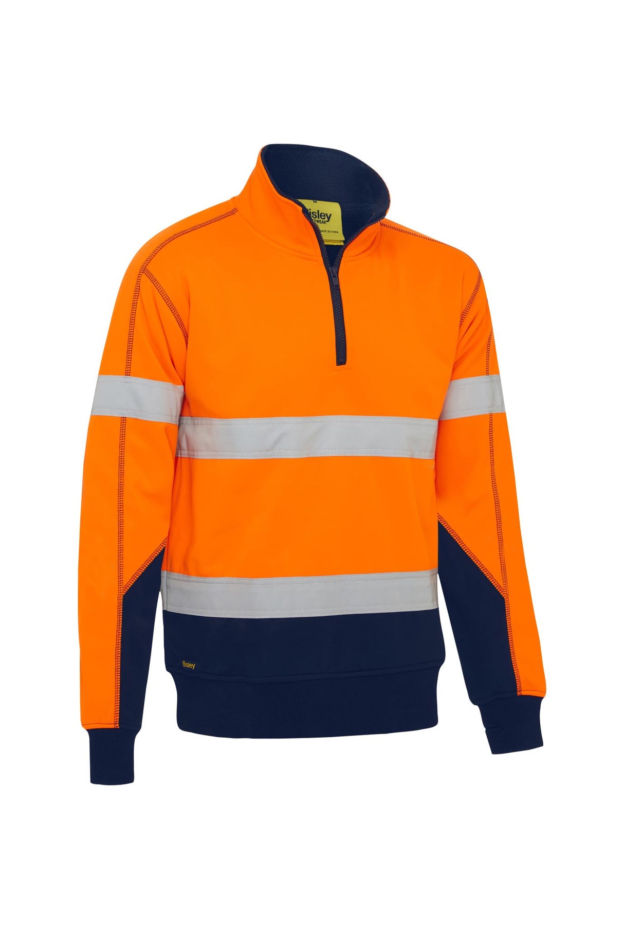 Bisley, Hi Vis Fleece Pullover with Sherpa Lining - Orange/Navy (Size: 2XL)