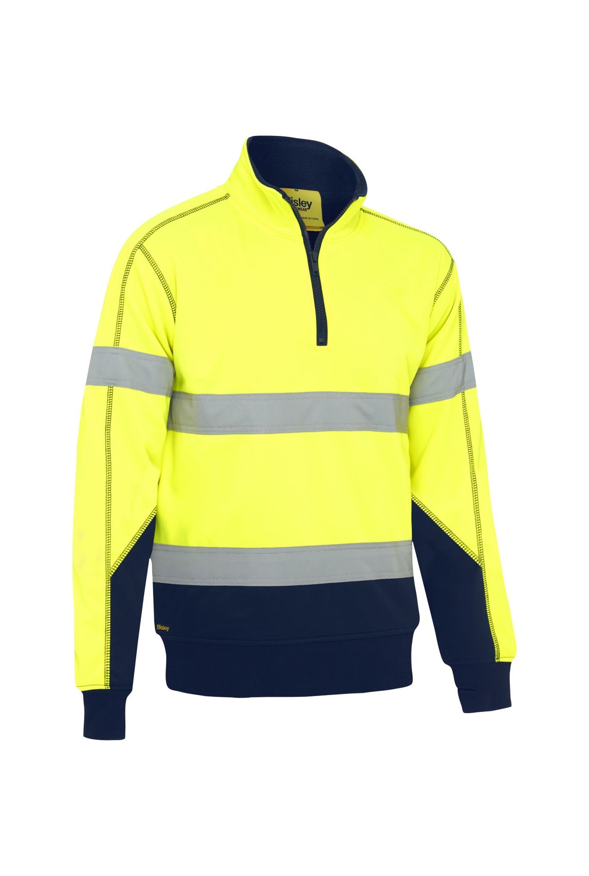 Bisley, Hi Vis Fleece Pullover with Sherpa Lining - Yellow/Navy (Size: 2XL)
