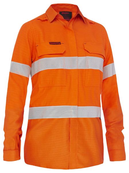 Bisley, Women's 8.5cal Hi Vis FR Shirt, BL8439T - Orange (Size: 22)