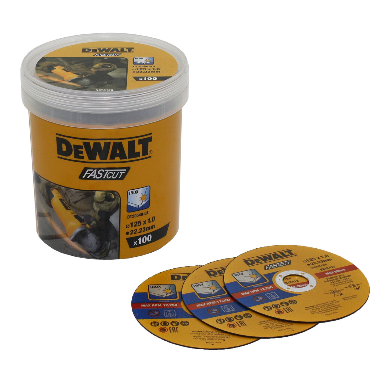 DeWalt FAST CUT Thin Bonded AO Discs x100 Bucket 125x1x22.23mm