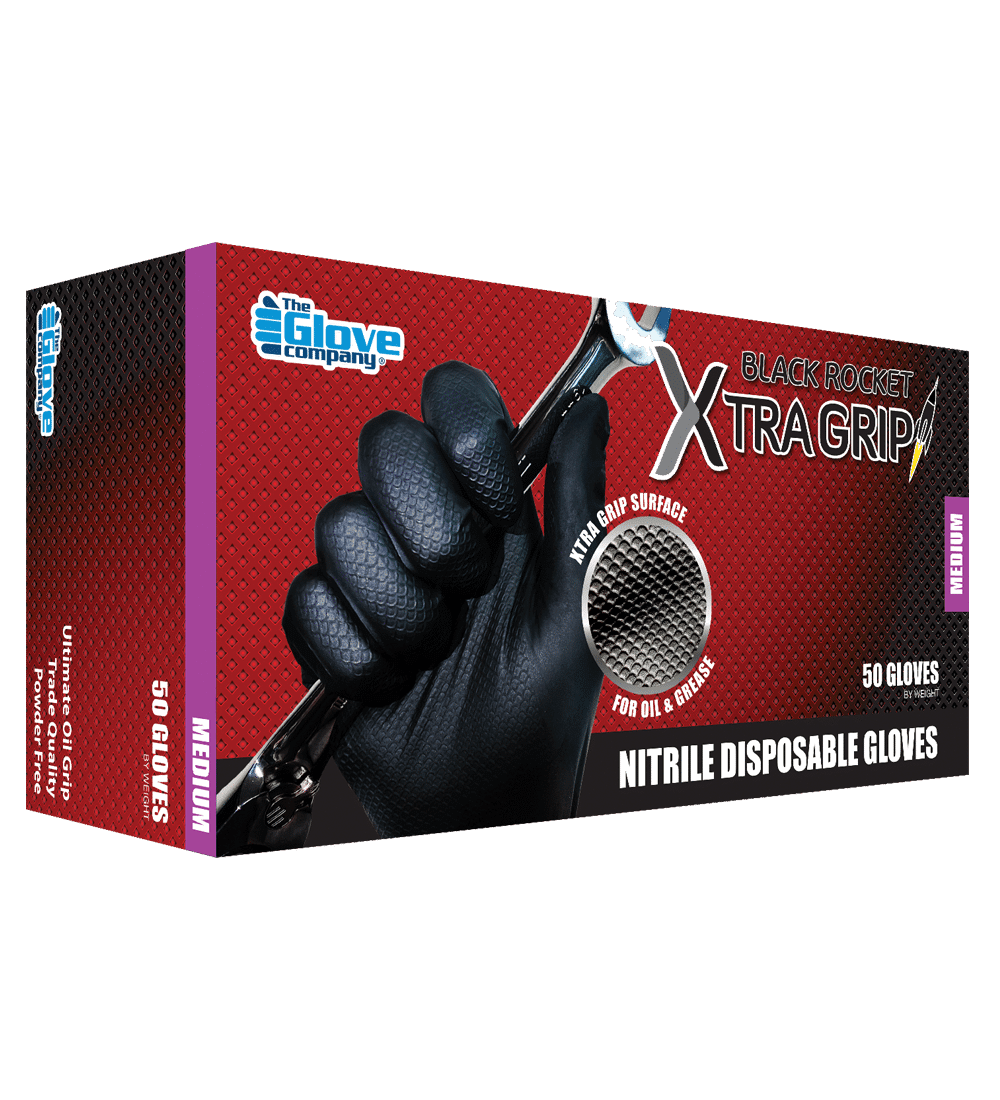 TGC Black Rocket Xtra Grip Black Nitrile Gloves (Box 50) - Black (Size: M)