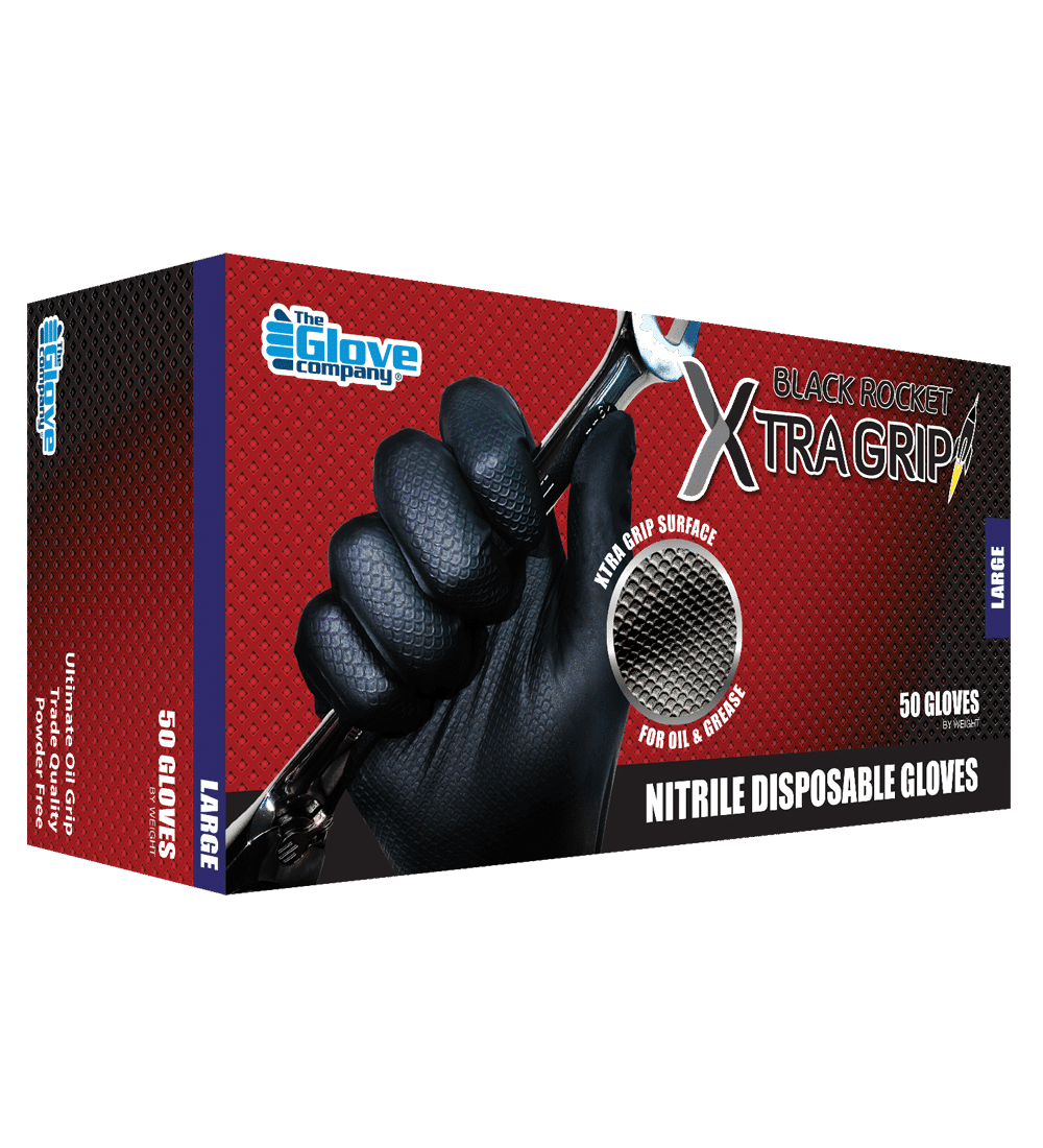 TGC Black Rocket Xtra Grip Black Nitrile Gloves (Box 50) - Black (Size: L)