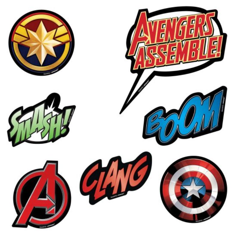 Vibrant Marvel Avengers vinyl cutouts, perfect for playful decor and superhero-themed events, set of 2, easy to apply.