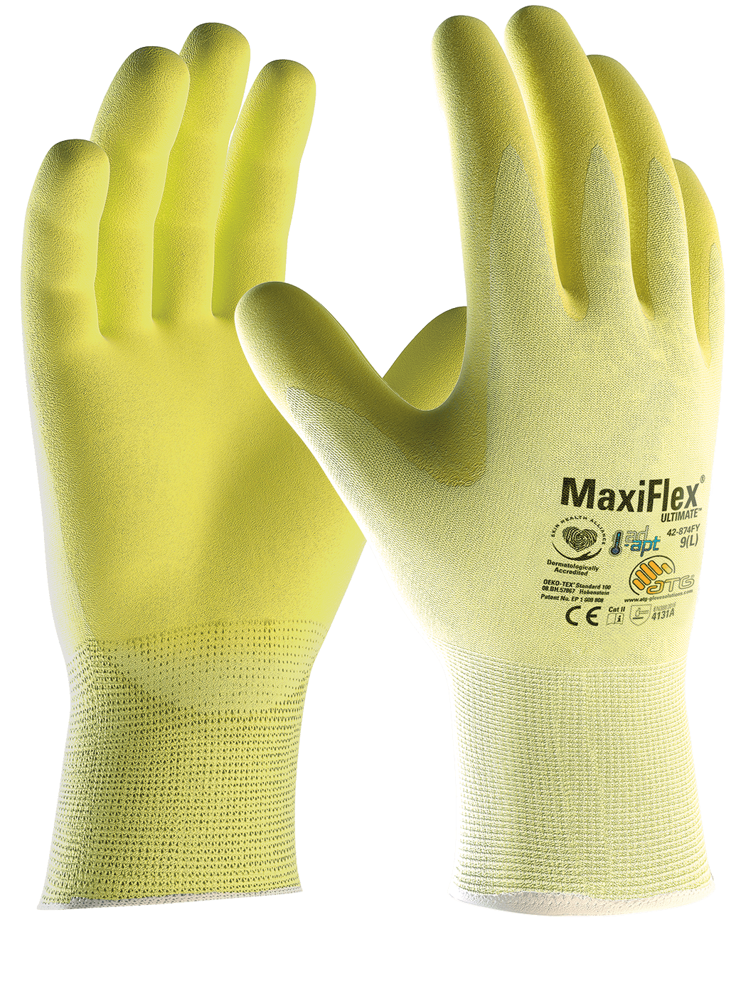 ATG MaxiFlex Ultimate 42-874FY Gloves Sizes 7 - 12 (Pair) - Fluoro Yellow (Size: