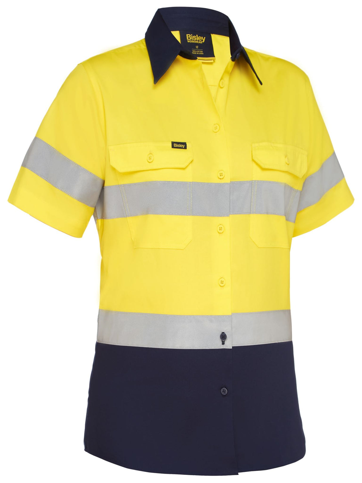 Bisley, Women's High-Vis Lightweight Shirt, BL1896 - Yellow/Navy (Size: 16)