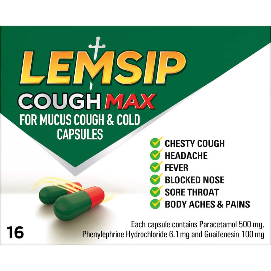 Lemsip Max For Mucus Cough & Cold Chesty Cough Capsules 16pack