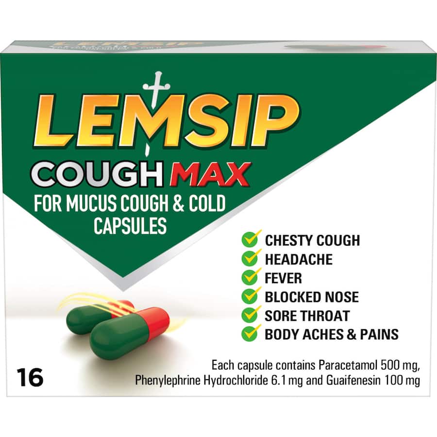 Lemsip Max For Mucus Cough & Cold Chesty Cough Capsules 16pack