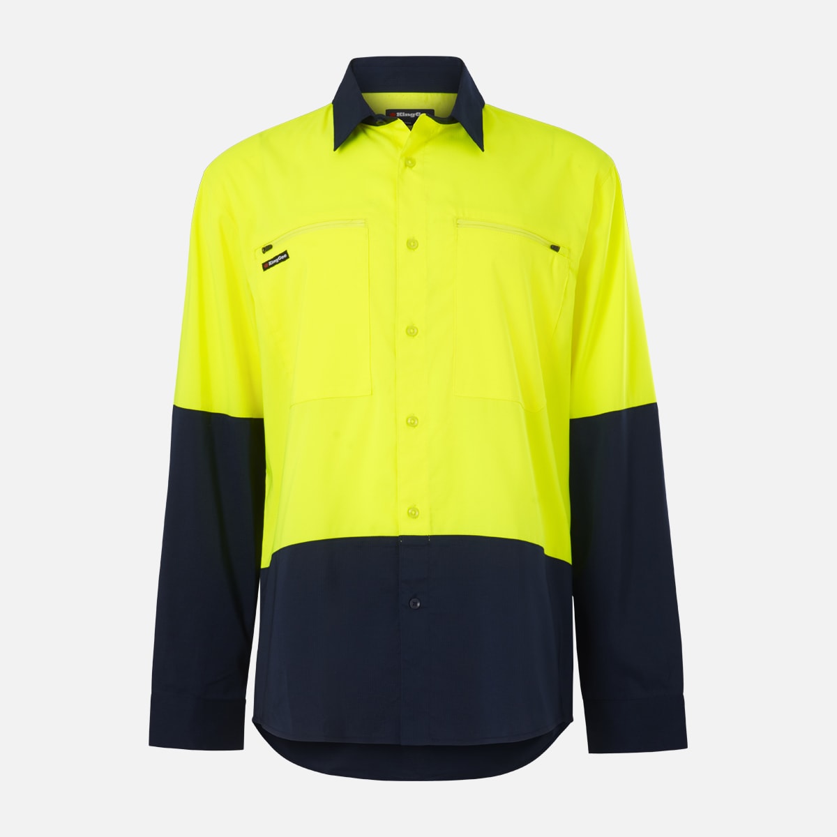KingGee K54036 Men's Drycool Hi Vis Spliced Shirt - Yellow/Navy (Size: M)