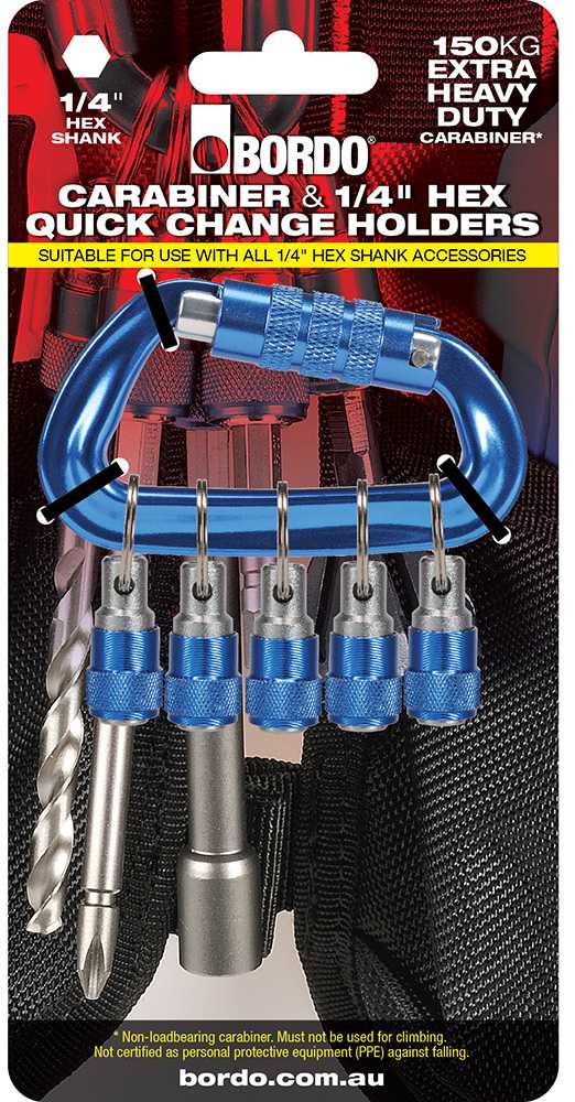 Carabiner with 5 x 1/4" Hex Quick Change Holders