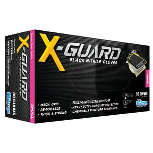 TGC X-Guard Nitrile Gloves Black 280mm, S-2XL Pack of 50 - Standard - S