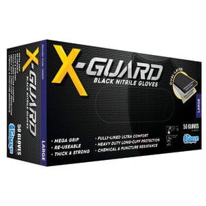 TGC X-Guard Nitrile Gloves Black 280mm, S-2XL Pack of 50 - Standard (Size: L)
