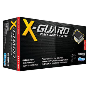 TGC X-Guard Nitrile Gloves Black 280mm, S-2XL Pack of 50 - Standard - 2XL