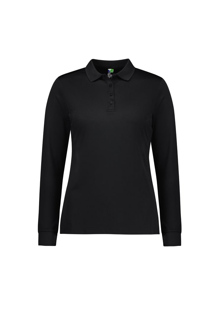 Womens Action Long Sleeve Polo - Black (Size: 12)