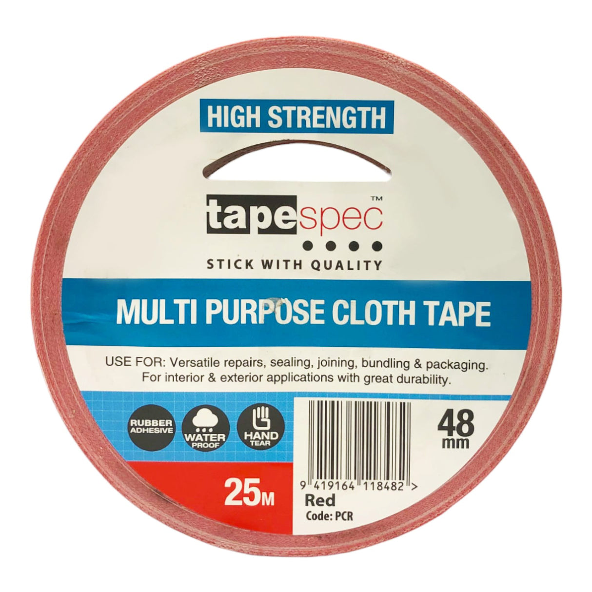 Premium Cloth Tape Red-48mm x 30m-1-Roll