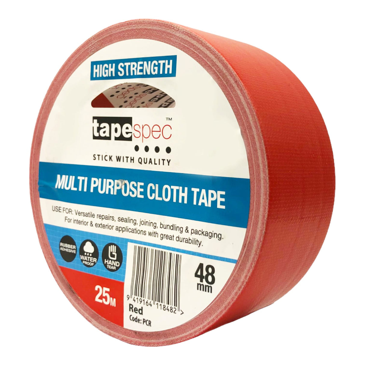 Premium Cloth Tape Red-48mm x 30m-1-Roll