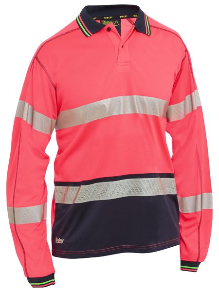 Bisley, Hi Vis Mesh Long Sleeve Polo, BK6219T - PINK/NAVY (Size: XS)