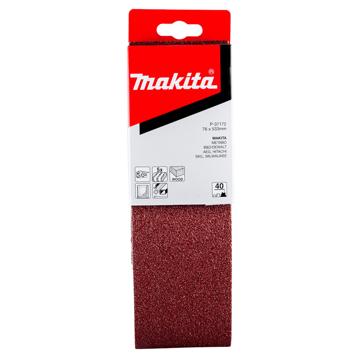 Makita Sanding Belt 40G 76 x 533mm Pack of 5