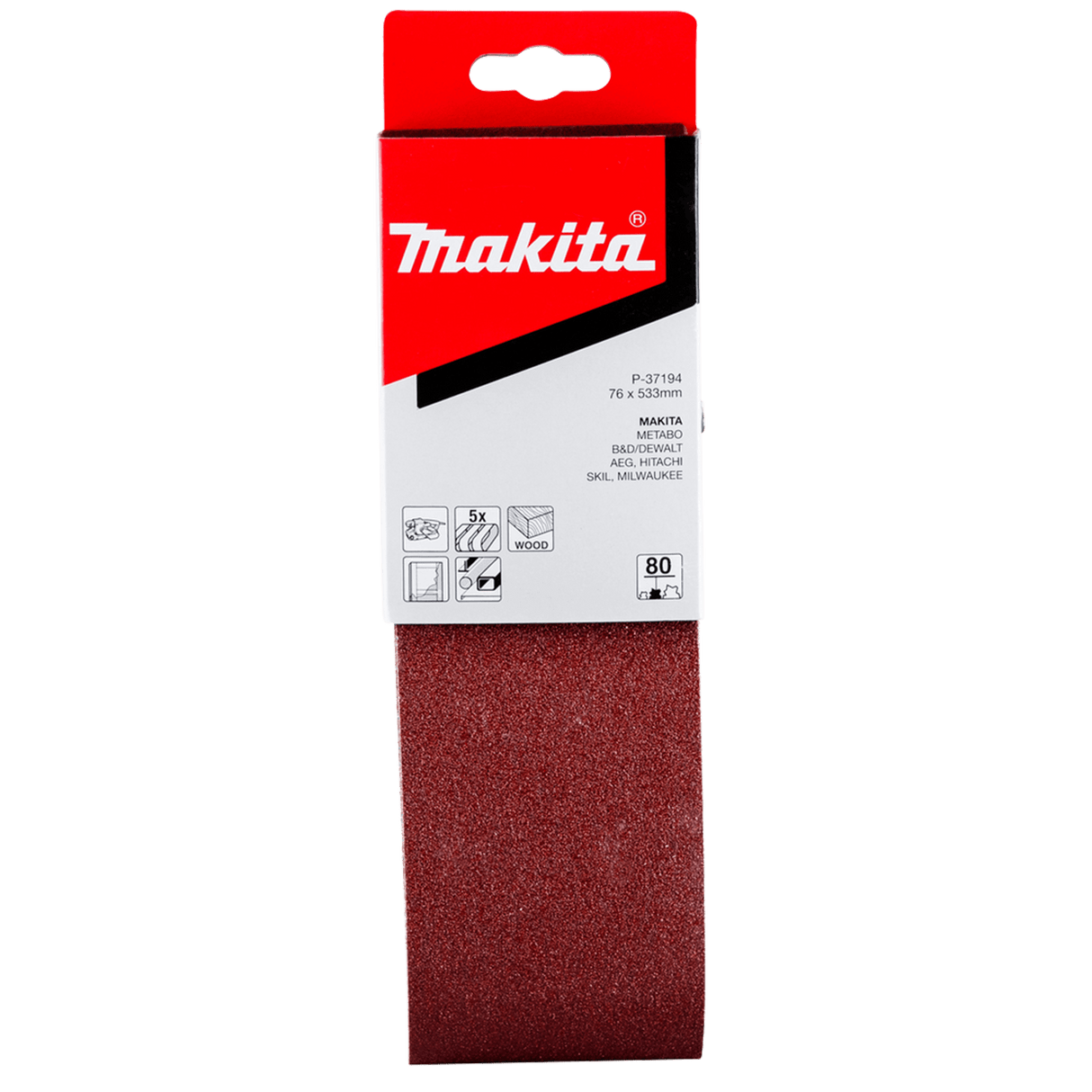 Makita Sanding Belt 80G 76 x 533mm Pack of 5