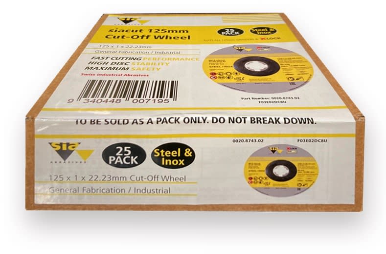 Sia Abrasives X Lock INOX Cut Off Discs 125 x 22mm Pack of 25