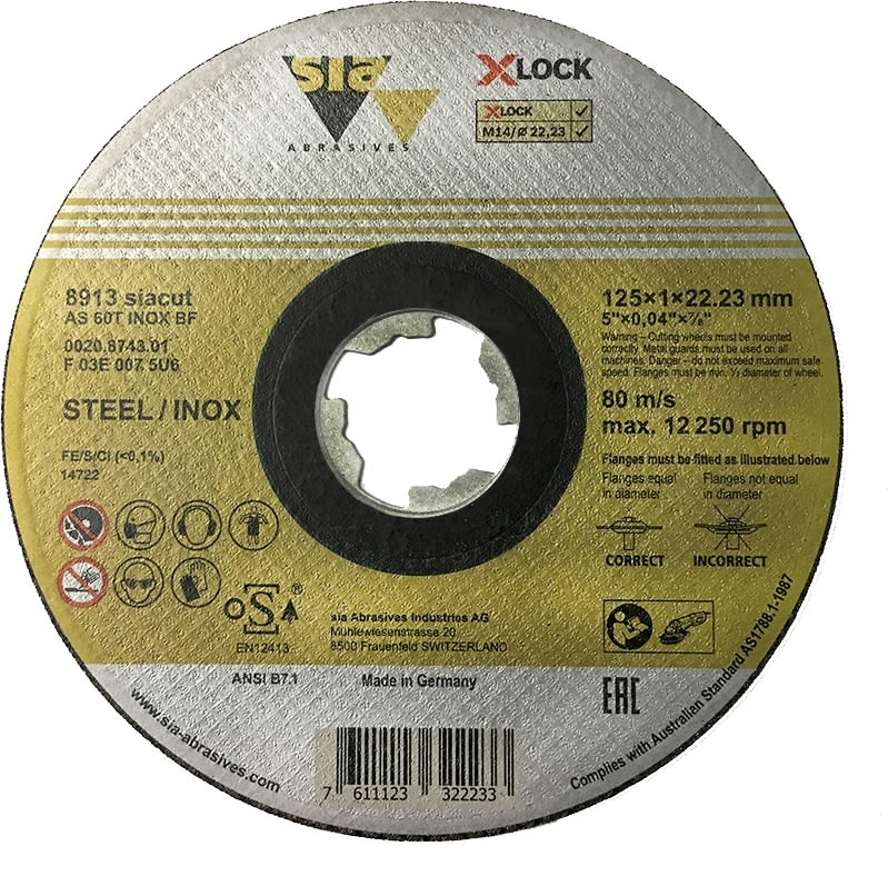 Sia Abrasives X Lock INOX Cut Off Discs 125 x 22mm Pack of 25