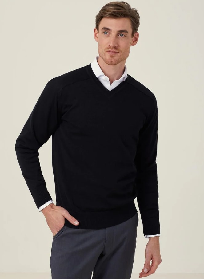 NNT Merino Wool V-Neck Sweater CATE2B - Black (Size: L)