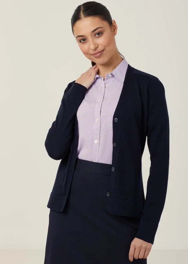 NNT Merino Wool V-Neck Cardigan CAT518 - Dark Navy (Size: M)