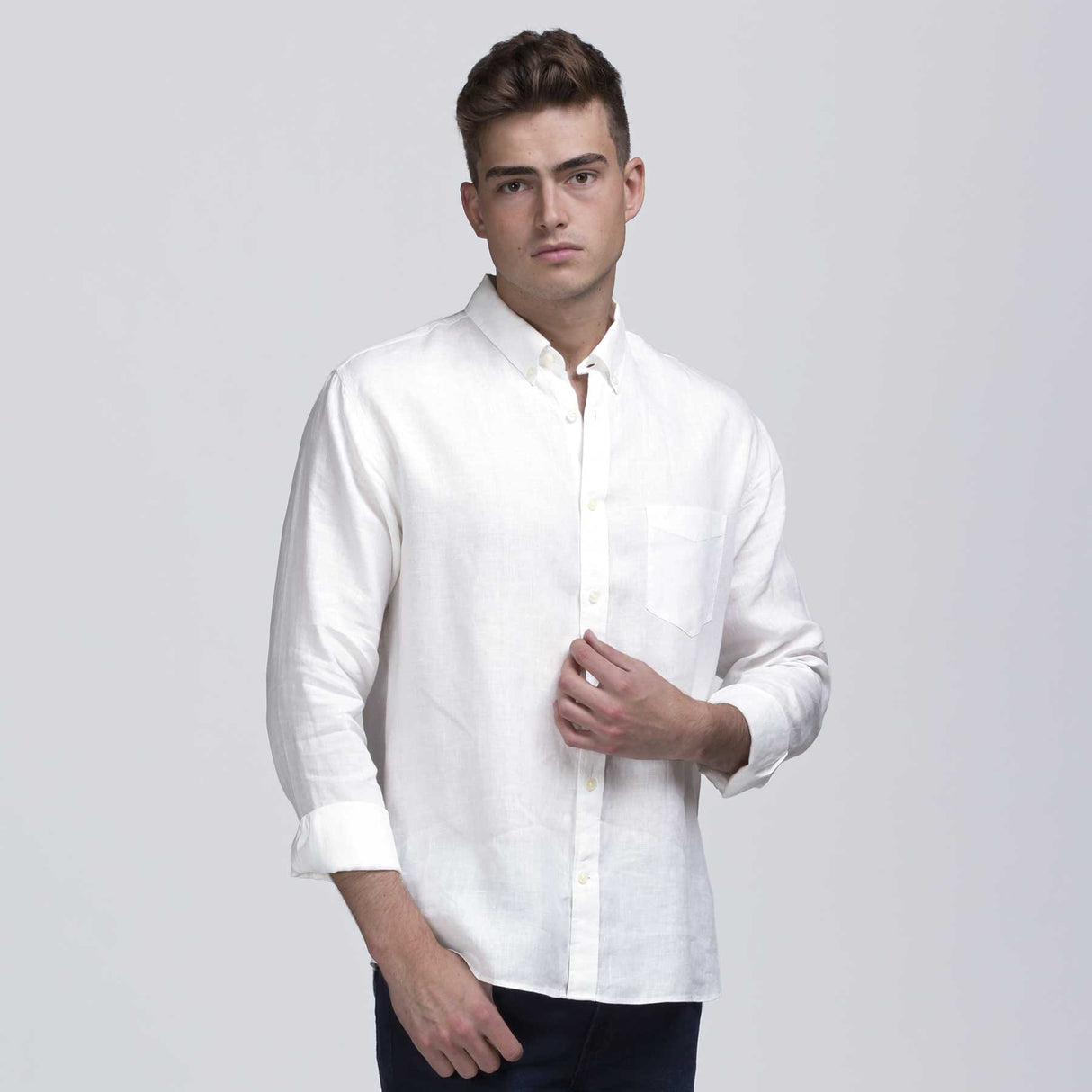 BMV, Men's Linen Shirt, SIL - White - XL