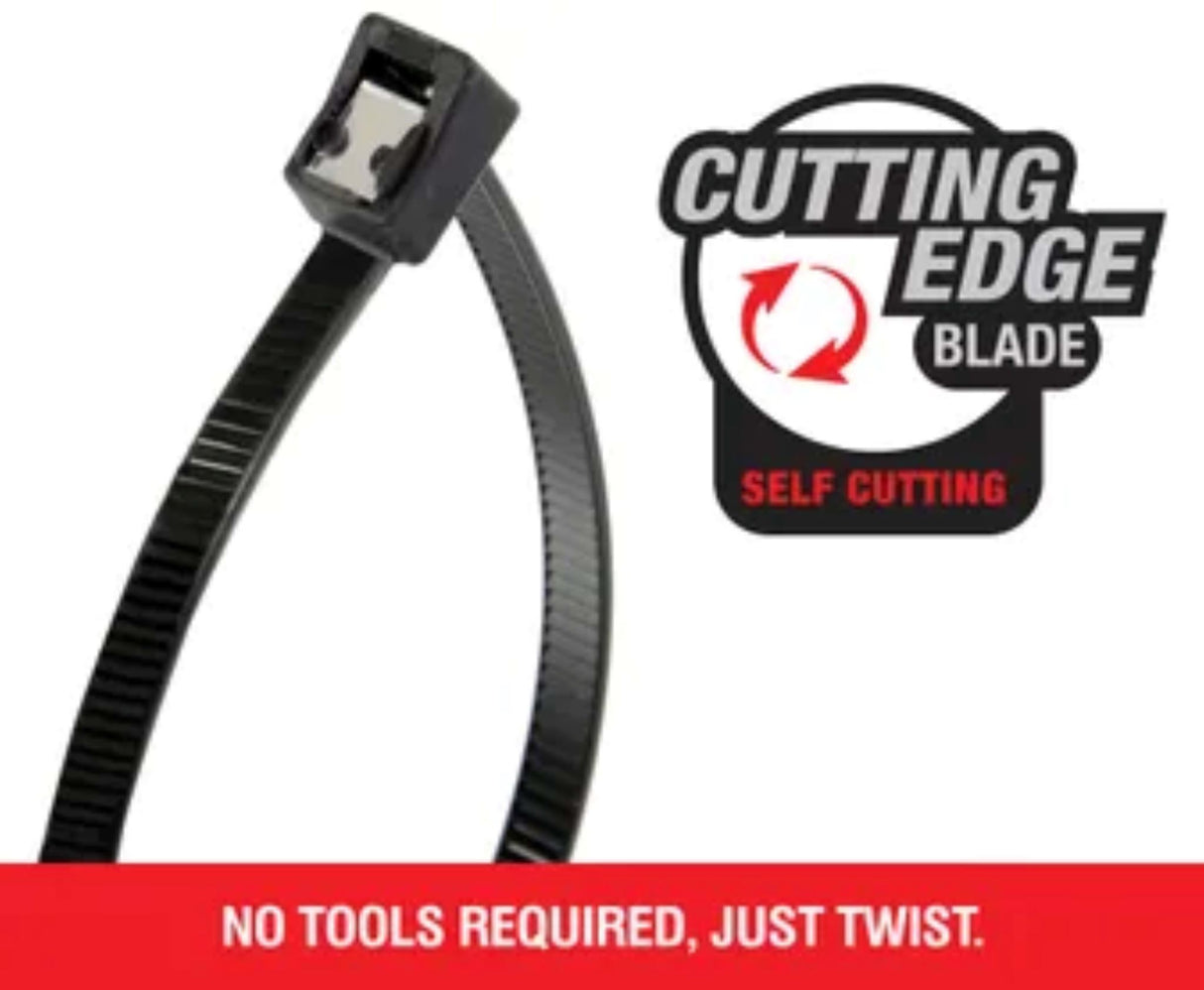 Cabac Nylon 66 Black Self Cutting Cable Tie UV 356 x 4.3mm 50 (Pack)