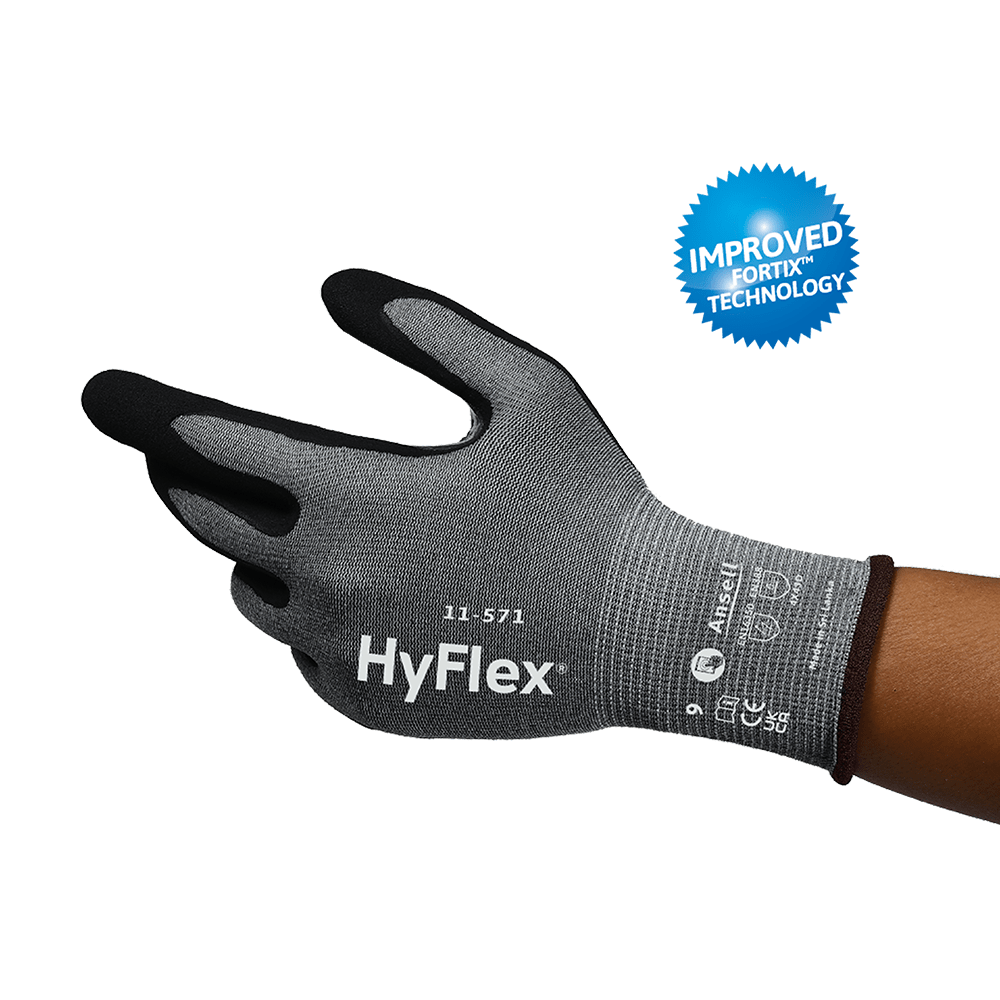 Ansell Hyflex 11-571 Nitrile Cut D Gloves (Pair) - Black/Grey - M