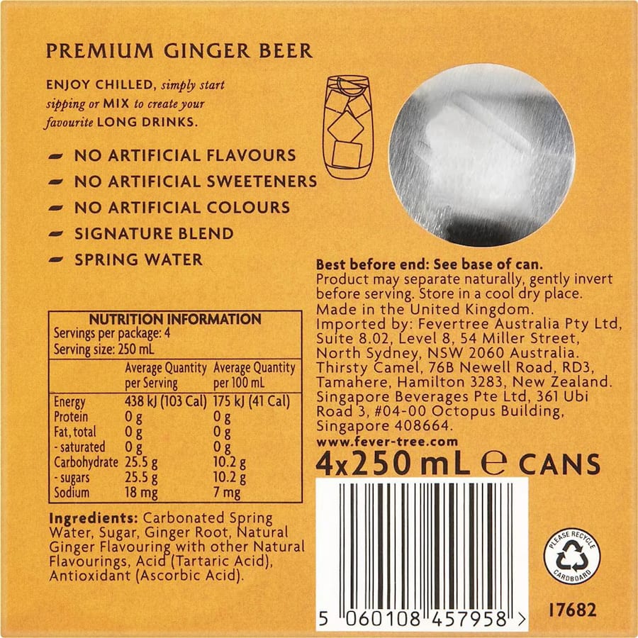 Fever Tree Ginger Beer Premium 250ml cans 4pack
