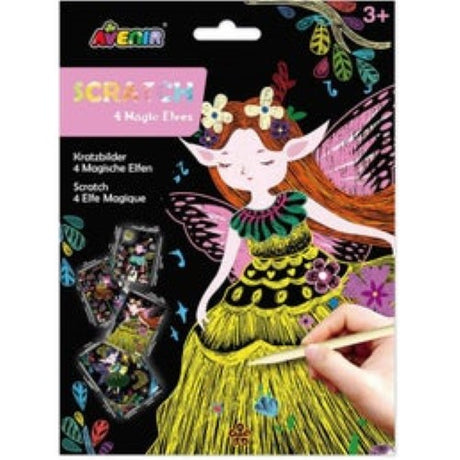 Colorful Scratch Art set for kids featuring 4 vibrant sheets and a scratch stick for creative fun and fine motor skill development.