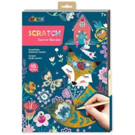 Avenir Scratch Secret Garden art book featuring 13 illustrated scratch cards for creative fun and fine motor skill development.