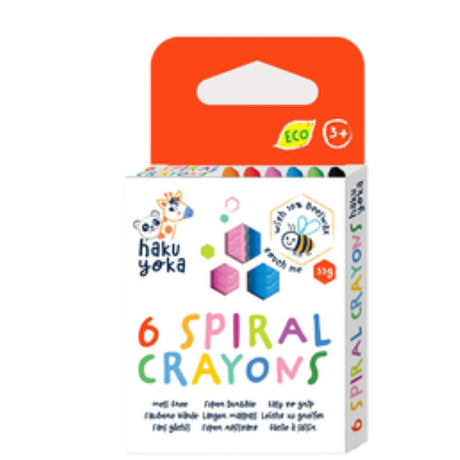 Haku Yoka 6 Colors Spiral Crayons in eco-friendly beeswax, perfect for small hands and creative kids aged 3 and up.